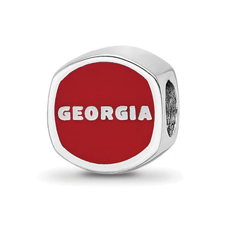 Sterling Silver Rhodium-plated LogoArt University of Georgia Enameled Double Logo Bead