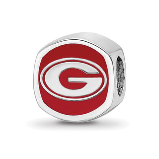 Sterling Silver Rhodium-plated LogoArt University of Georgia Enameled Double Logo Bead