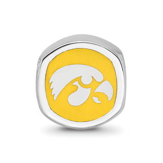 Sterling Silver Rhodium-plated LogoArt University of Iowa Double Logo Enameled Bead