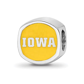 Sterling Silver Rhodium-plated LogoArt University of Iowa Double Logo Enameled Bead