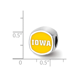 Sterling Silver Rhodium-plated LogoArt University of Iowa Double Logo Enameled Bead