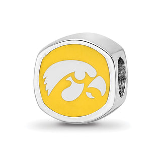 Sterling Silver Rhodium-plated LogoArt University of Iowa Double Logo Enameled Bead