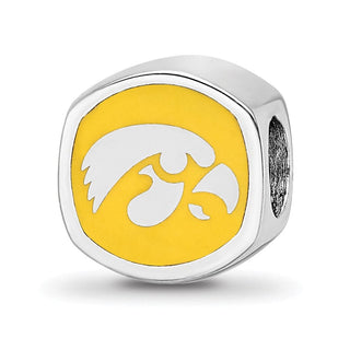 Sterling Silver Rhodium-plated LogoArt University of Iowa Double Logo Enameled Bead