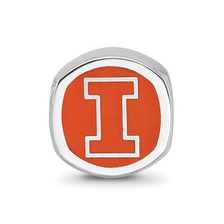 Sterling Silver Rhodium-plated LogoArt University Of Illinois Double Logo Enameled Bead