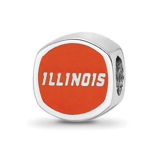 Sterling Silver Rhodium-plated LogoArt University Of Illinois Double Logo Enameled Bead