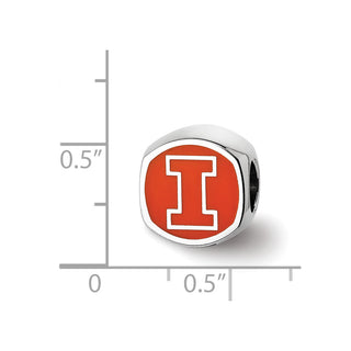 Sterling Silver Rhodium-plated LogoArt University Of Illinois Double Logo Enameled Bead