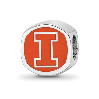 Sterling Silver Rhodium-plated LogoArt University Of Illinois Double Logo Enameled Bead