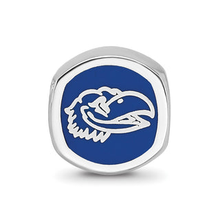 Sterling Silver Rhodium-plated LogoArt University of Kansas Enameled Double Logo Bead