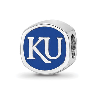 Sterling Silver Rhodium-plated LogoArt University of Kansas Enameled Double Logo Bead