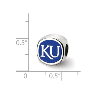 Sterling Silver Rhodium-plated LogoArt University of Kansas Enameled Double Logo Bead