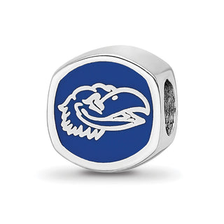 Sterling Silver Rhodium-plated LogoArt University of Kansas Enameled Double Logo Bead