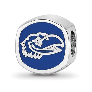 Sterling Silver Rhodium-plated LogoArt University of Kansas Enameled Double Logo Bead