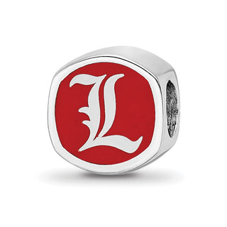 Sterling Silver Rhodium-plated LogoArt University of Louisville Double Logo Enameled Bead