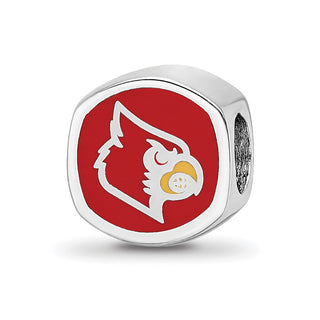 Sterling Silver Rhodium-plated LogoArt University of Louisville Double Logo Enameled Bead