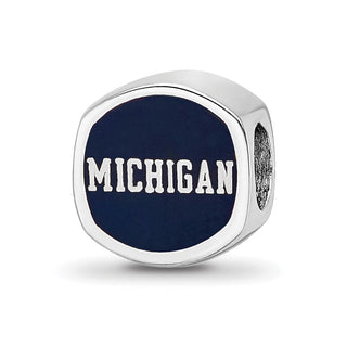 Sterling Silver Rhodium-plated LogoArt University of Michigan Double Logo Blue Enameled Bead