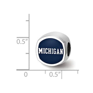 Sterling Silver Rhodium-plated LogoArt University of Michigan Double Logo Blue Enameled Bead
