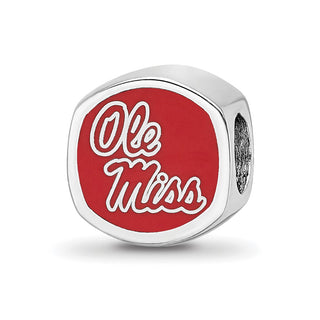 Sterling Silver Rhodium-plated LogoArt University of Mississippi Enameled Double Logo Bead