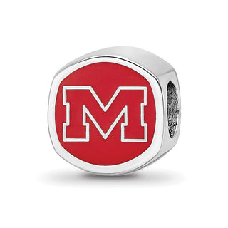 Sterling Silver Rhodium-plated LogoArt University of Mississippi Enameled Double Logo Bead