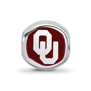 Sterling Silver Rhodium-plated LogoArt University of Oklahoma Double Logo Enameled Bead
