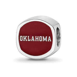 Sterling Silver Rhodium-plated LogoArt University of Oklahoma Double Logo Enameled Bead