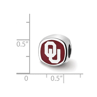 Sterling Silver Rhodium-plated LogoArt University of Oklahoma Double Logo Enameled Bead