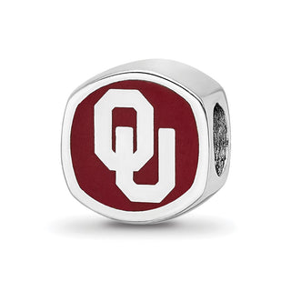 Sterling Silver Rhodium-plated LogoArt University of Oklahoma Double Logo Enameled Bead
