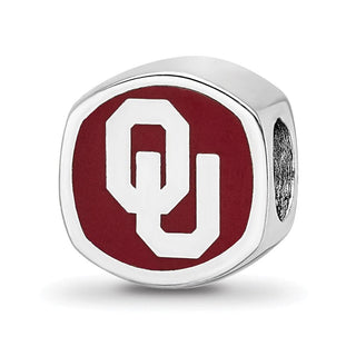 Sterling Silver Rhodium-plated LogoArt University of Oklahoma Double Logo Enameled Bead