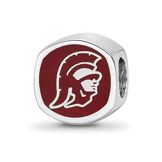 Sterling Silver Rhodium-plated LogoArt University of Southern California Double Logo Enameled Bead