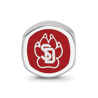 Sterling Silver Rhodium-plated LogoArt University of South Dakota S-D Pawprint 2-sided Enameled Bead