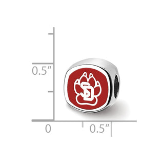 Sterling Silver Rhodium-plated LogoArt University of South Dakota S-D Pawprint 2-sided Enameled Bead