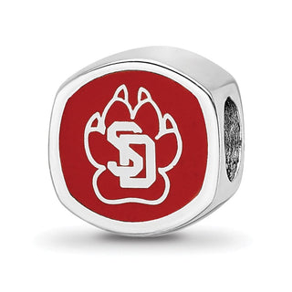 Sterling Silver Rhodium-plated LogoArt University of South Dakota S-D Pawprint 2-sided Enameled Bead
