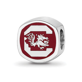 Sterling Silver Rhodium-plated LogoArt University of South Carolina Enameled Logo Bead SS501USO