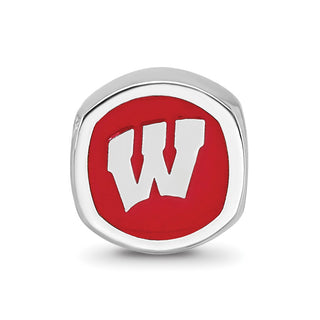 Sterling Silver Rhodium-plated LogoArt University of Wisconsin Enameled Double Logo Bead