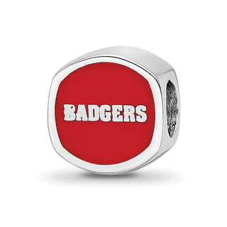Sterling Silver Rhodium-plated LogoArt University of Wisconsin Enameled Double Logo Bead