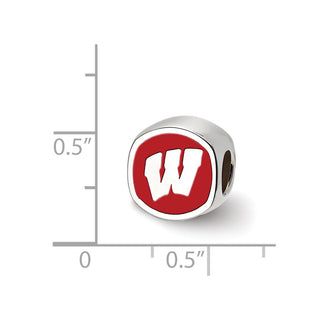 Sterling Silver Rhodium-plated LogoArt University of Wisconsin Enameled Double Logo Bead