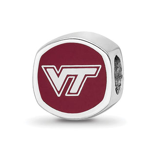 Sterling Silver Rhodium-plated LogoArt Virginia Tech V-T Enameled Double Logo Bead