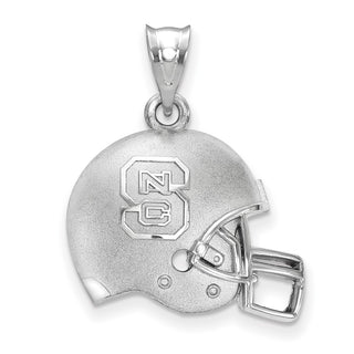 Sterling Silver Rhodium-plated LogoArt North Carolina State University N-C-S Domed Football Helmet Pendant