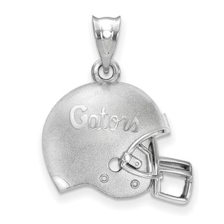 Sterling Silver Rhodium-plated LogoArt University of Florida Gators Script Domed Football Helmet Pendant