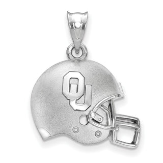Sterling Silver Rhodium-plated LogoArt University of Oklahoma O-U Football Helmet Pendant