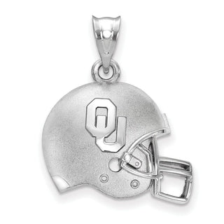 Sterling Silver Rhodium-plated LogoArt University of Oklahoma O-U Football Helmet Pendant