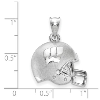 Sterling Silver Rhodium-plated LogoArt University of Wisconsin Domed Football Helmet Pendant
