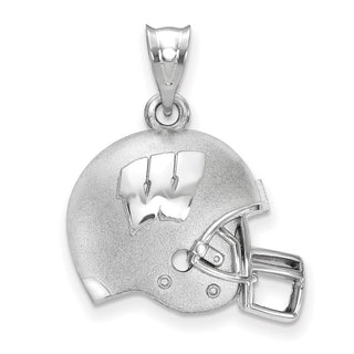 Sterling Silver Rhodium-plated LogoArt University of Wisconsin Domed Football Helmet Pendant
