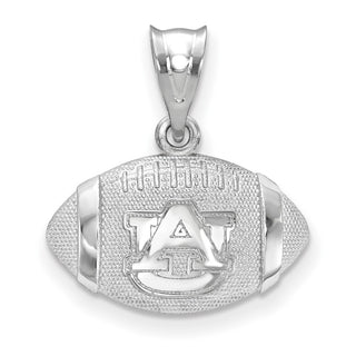 Sterling Silver Rhodium-plated LogoArt Auburn University Domed Football Pendant