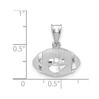 Sterling Silver Rhodium-plated LogoArt Clemson University Tiger Paw Domed Football Pendant