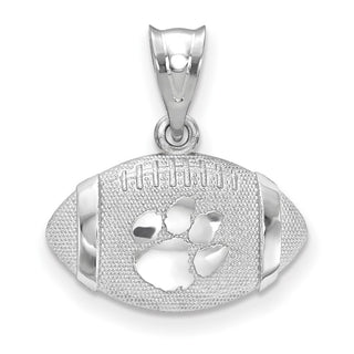 Sterling Silver Rhodium-plated LogoArt Clemson University Tiger Paw Domed Football Pendant