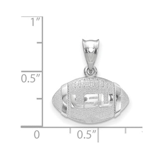 Sterling Silver Rhodium-plated LogoArt Louisiana State University L-S-U Domed Football Pendant