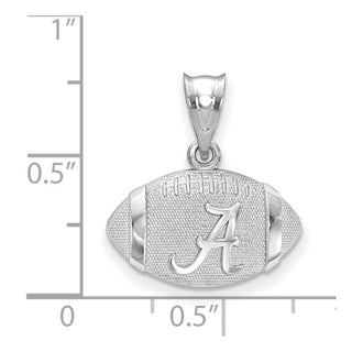 Sterling Silver Rhodium-plated LogoArt University of Alabama Domed Letter A in Football Pendant