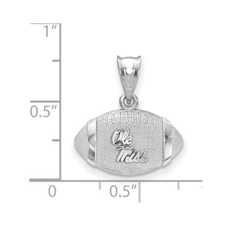 Sterling Silver Rhodium-plated LogoArt University of Mississippi Ole Miss Domed Football Pendant