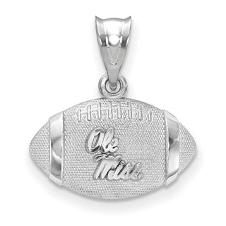 Sterling Silver Rhodium-plated LogoArt University of Mississippi Ole Miss Domed Football Pendant