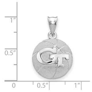 Sterling Silver Rhodium-plated LogoArt Georgia Institute of Technology G-T Basketball Pendant